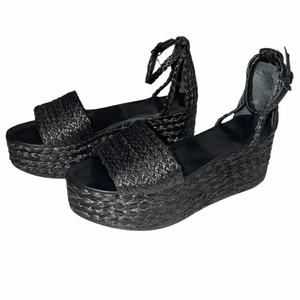 Zara Woman Black Braided Platform Sandals Size 39